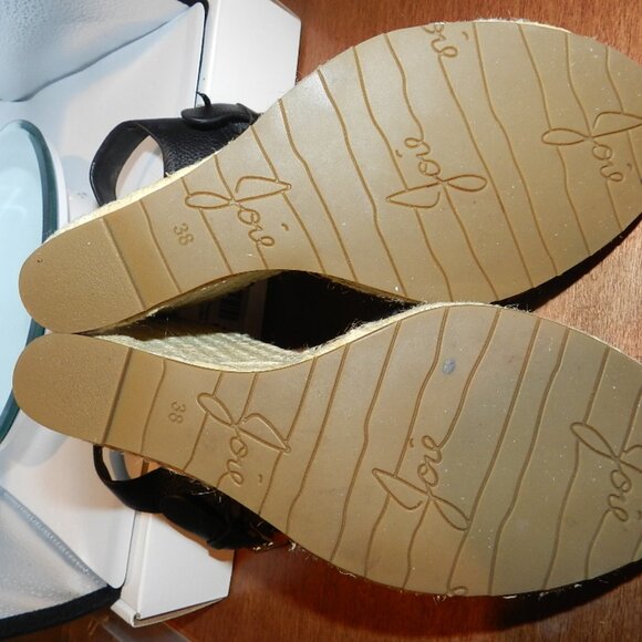 Joie Lena Black Leather Espadrille Wedge Sandals Ankle Strap size EU 38 - Picture 9 of 12